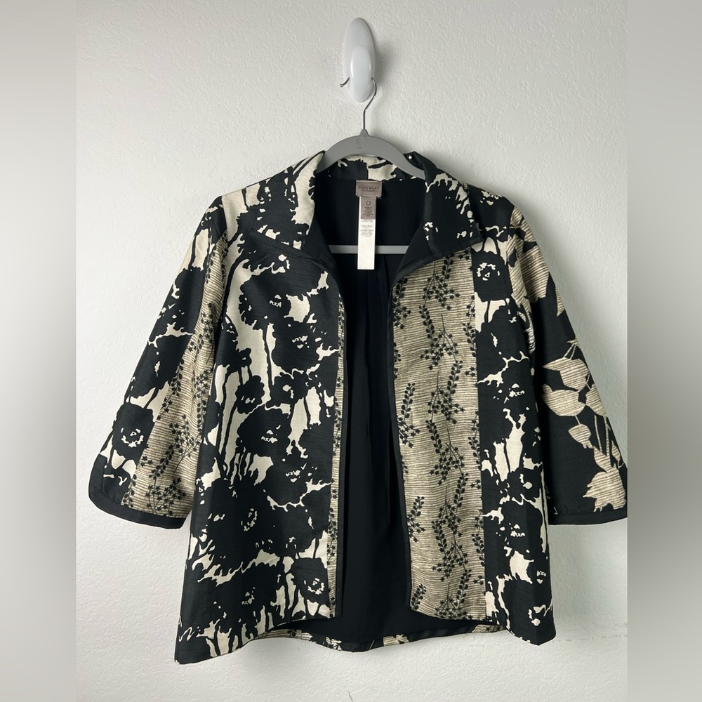EasyWear by Chico’s Black Tan Floral Evening Formal Wedding Vacation Work Jacket